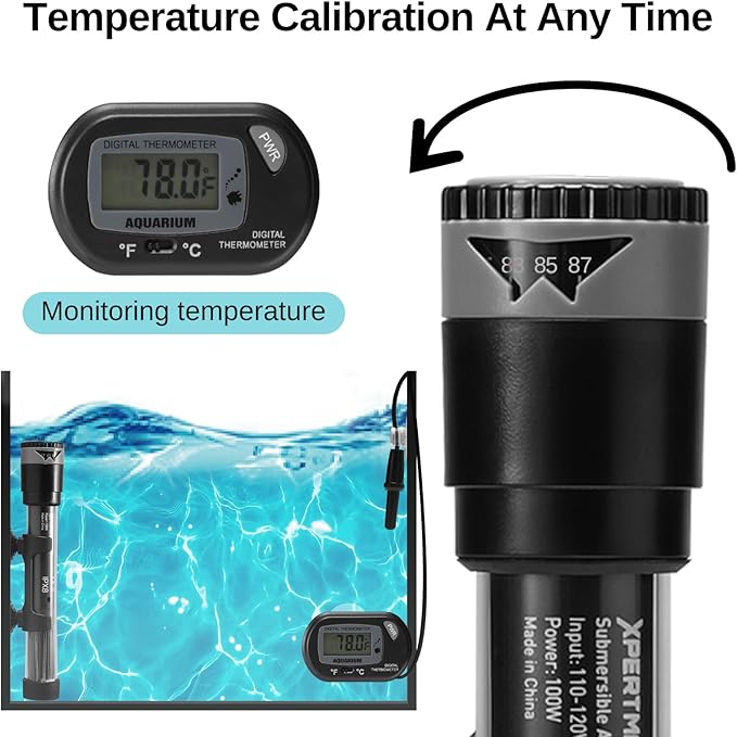SainSmart XpertMatic Aquarium Heater Submersible, Fish Tank Heater 100W Adjustable Thermostat with Suction Cup, for Marine Saltwater and Freshwater, Up to 20 Gallon Fish Tanks