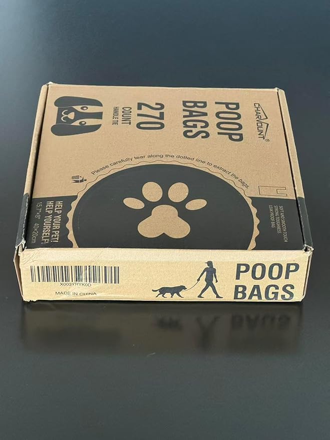 Charmount 270 Counts Unscented Dog Poop Bags Rolls with Handles, 16"x8"Extra Thick Pet Waste Bag, Leak Proof and Easy Tie, Cat Litter Bags, Pink