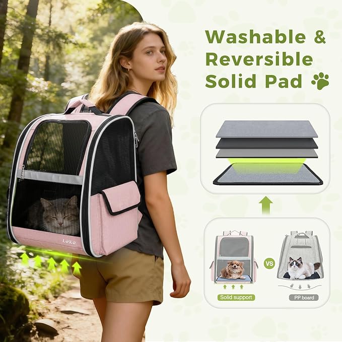 Lekereise Cat Backpack Carriers, Dog Carrier Backpacks with Breathable Mesh for Small Medium Cats Dogs Puppy Up to 17 Lbs, Pet Foldable Carrying Backpack Ventilated for Travel Hiking Collapsible