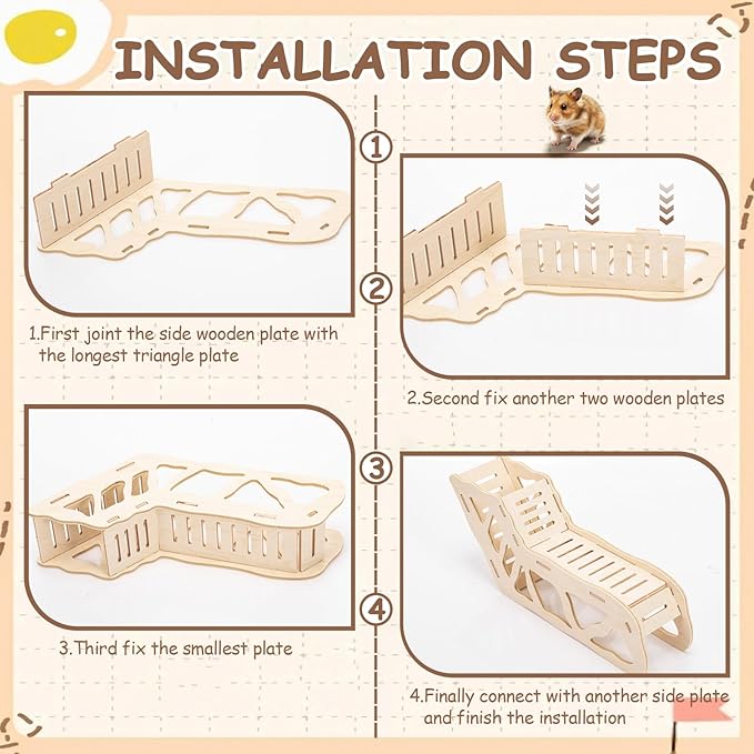 BreezeHug 4 Pcs Hamster Platform Hideout Wooden Tunnel Ladder Playhouse Hamster Game Climbing Toy with Platform Cage Accessories for Pets Dwarf Syrian Mice Degus Gerbils Squirrel(Tunnel)