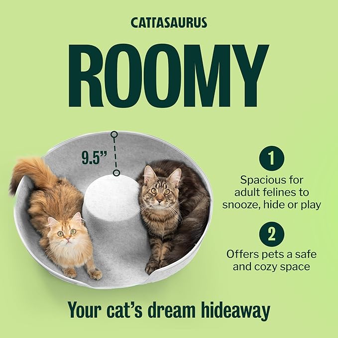 Cattasaurus Peekaboo Cat Cave Donut for Multiple & Large Cats up to 30-45 lbs, 3-in-1 Self Warming Cat Bed, Tunnel & Scratcher for Indoor Cats, Washable & Detachable Small Dog Bed (Light Gray, Jumbo)