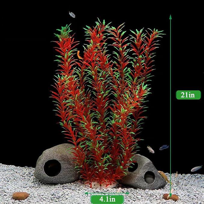 2 pcs Aquarium Decor Plastic Plants Extra Large 21 Inches Artificial Fish Tank Plants Tall Fish Tank Decorations Artificial Green Water Plants (Wine)