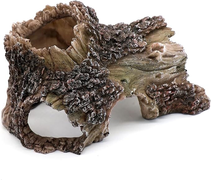 relaqcc Tree Trunk Cave Aquarium Decoration Reptile Cave Climb Hideout Hideaway, Betta Log Resin Wood House Fish Tank Decorations for Betta Fish, Shrimp, Lizards, Leopard Gecko