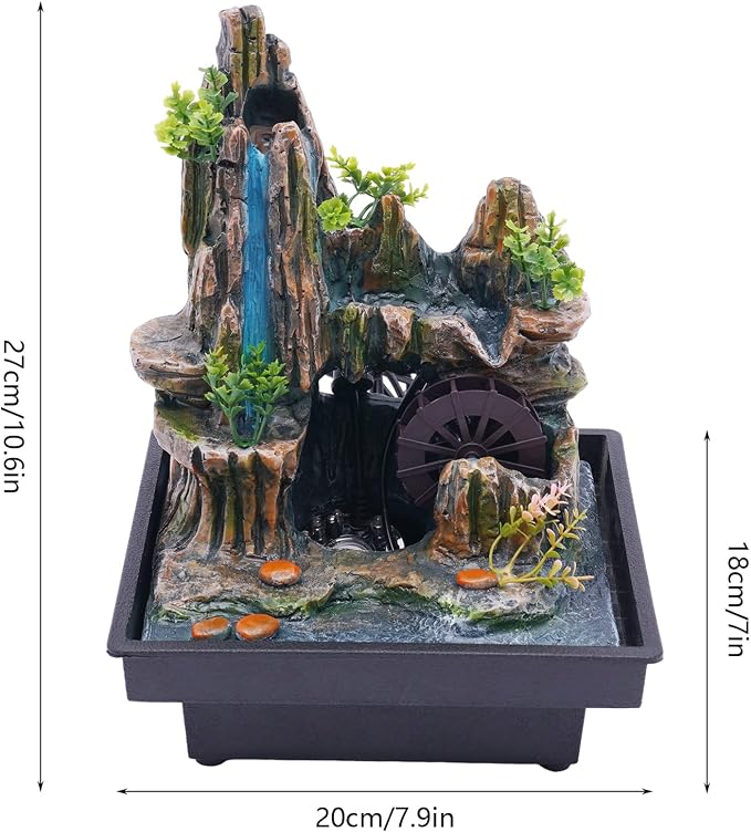Indoor Fountain Rockery Tabletop Fountain with an Atomizer Elaxation, 7.9''L x 7''W x 10.6''H with LED Light Water Feature Meditation Desktop Fountains for Home Office Decor or Gift