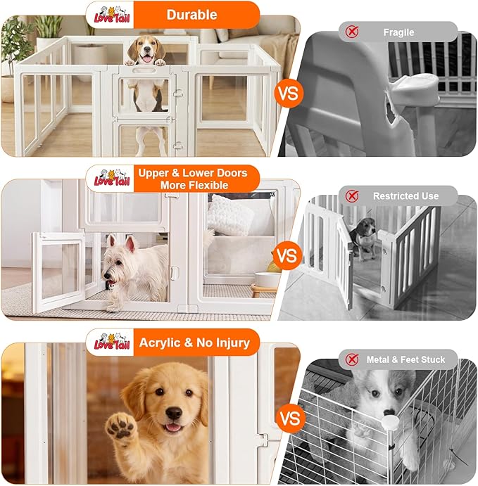 Acrylic Dog Playpen,Clear Plastic Dog Play Pen Indoors,Easy Assemble Dog Playpen-Puppy Playpen,Rabbit and Cat, Small Pet Pen, Dog Pen Indoor (White, 30.3" H, 8PCS)