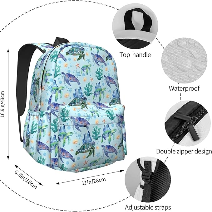 Sea Turtle Backpack for Women 16.7 inch Travel Casual Laptop Backpack Lightweight Waterproof Durable Hiking Daypack