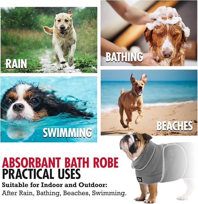 Tuff Pupper Fast Drying Dog Bath Robe | 800 GSM Plush Dog Towel Bathrobe/Dressing Gown | Super Absorbent Pet/Puppy Bathrobe | Adjustable Hood & Belly Strap | Super Soft | Fast Drying (Giant, Gray)