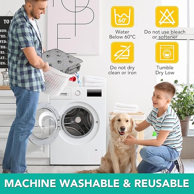 FUWERY Washable Pee Pads for Dogs ,30"X34", Thick Heavy Absorbency Reusable, Prevent Leakage, Non-Slip Pee Pads for Puppy Playpen,Potty Training, Grey, 2 Packs