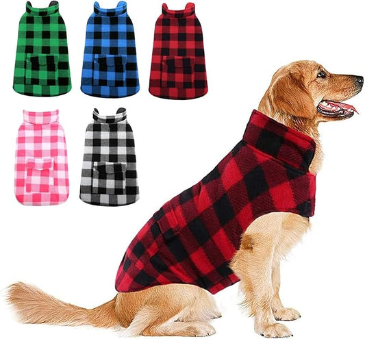 ASENKU Dog Winter Coat, Fleece Doggie Jacket Plaid Reversible Vest Waterproof Windproof Cold Weather Clothes for Small Medium Large Dogs(Red, M)