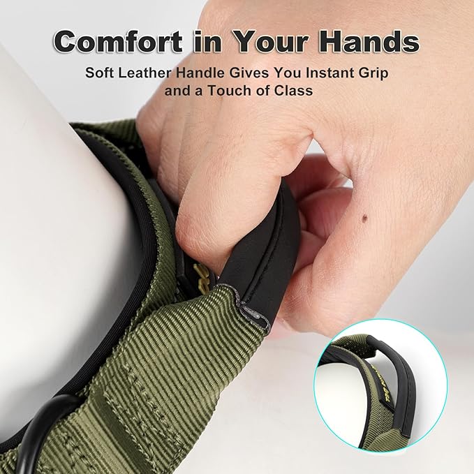 Plutus Pet Tactical Dog Collar with Tracker Pocket for AirTag, Adjustable Reflective Nylon Collar, Metal Buckle, Leather-Wrapped Handle, Soft Padded for Medium Large Dogs (Ranger Green, M)