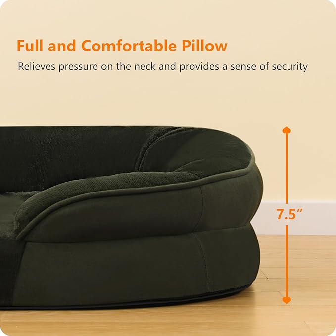 Dwanton Orthopedic Dog Bed for Extra Extra Large Dogs with Gel Memory Foam, Waterproof Dog Sofa, Washable Pet Bed with Four Sided Bolster Cushion, Removable Cover & Non-Slip Bottom, 48", Green