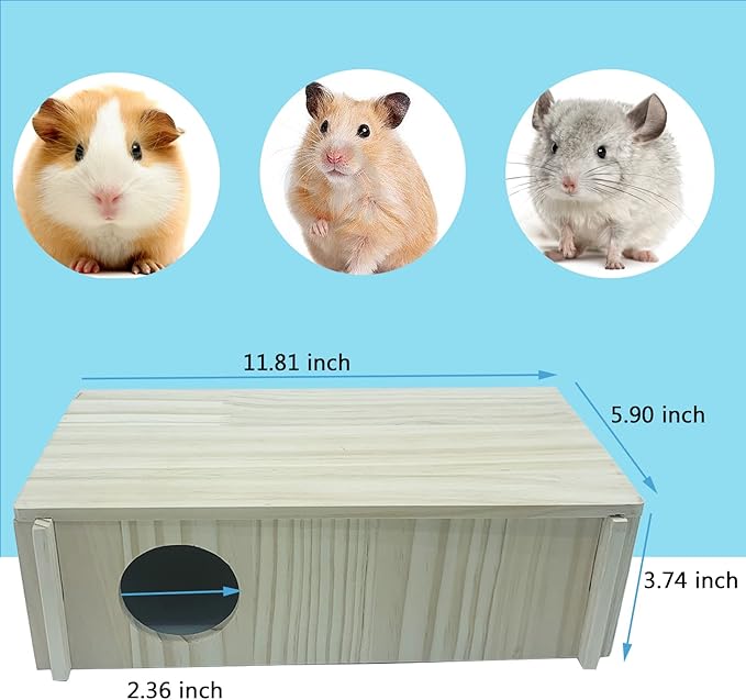 Wood House Hideout 2-Chamber Hamster Wooden Multi-Chamber Habitats Decor for Dwarf Chinchilla Mice Gerbils Mouse and Other Small Rodents