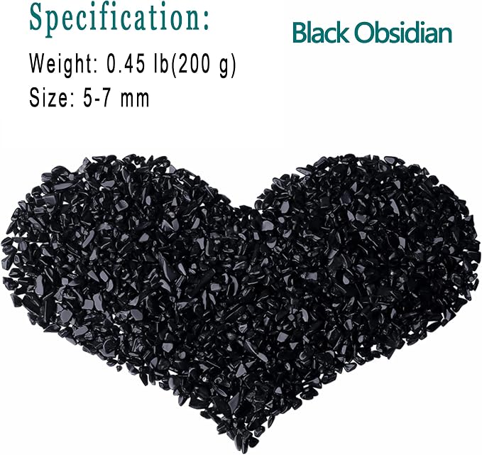 Natural Black Obsidian Crystal Quartz Rocks Chips Vase Filler Rocks for Succulent Plant Small Fish Tank Aquarium Gravel Decorative Pebbles Stones(200 gram)