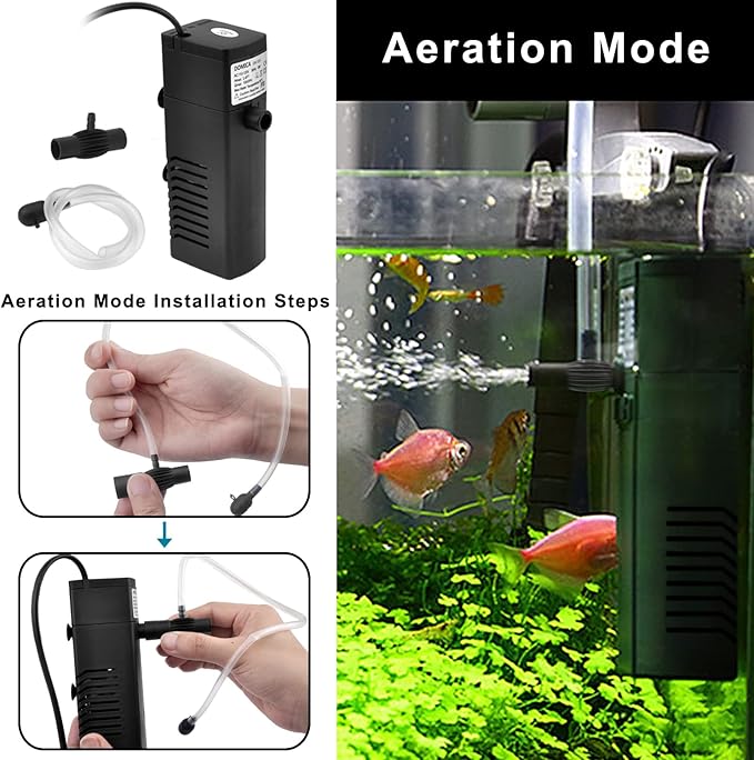 DOMICA 100GPH 5W Internal Aquarium Filter with Aeration System Power Filter for 5 to 15 Gallons Fish Tank, Submersible Fish Tank Filter