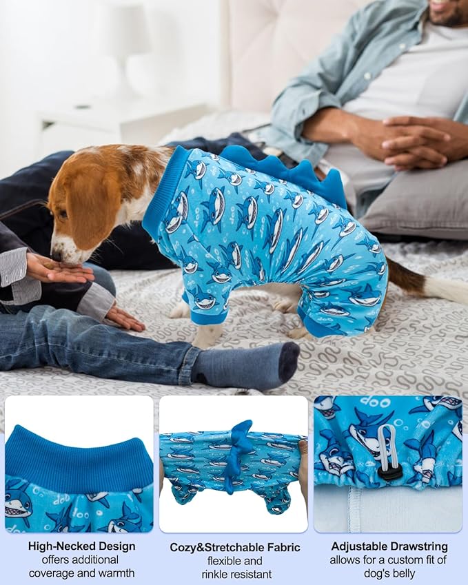 CuteBone Shark Costume Dog Pajamas, Stretchy Spandex Crystal Velvet Sleepwear Coat for Small Dogs, Soft & Warm Pet Outfit Clothes for Cold Weather, Cozy Pullover Design COSP07M