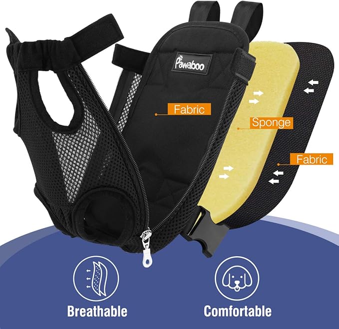 Pawaboo Pet Carrier Backpack, Adjustable Pet Front Cat Dog Carrier Backpack Travel Bag, Legs Out, Easy-Fit for Traveling Hiking Camping for Small Medium Dogs Cats Puppies 5-8lbs, Medium, Black
