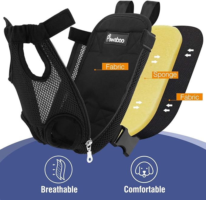 Pawaboo Pet Carrier Backpack, Pet Front Dog Cat Carrier Backpack, Legs Out, Easy-Fit for Traveling Hiking Camping, Travel Bag Backpacks for Small Dogs Cats 5-8lbs, M, Black