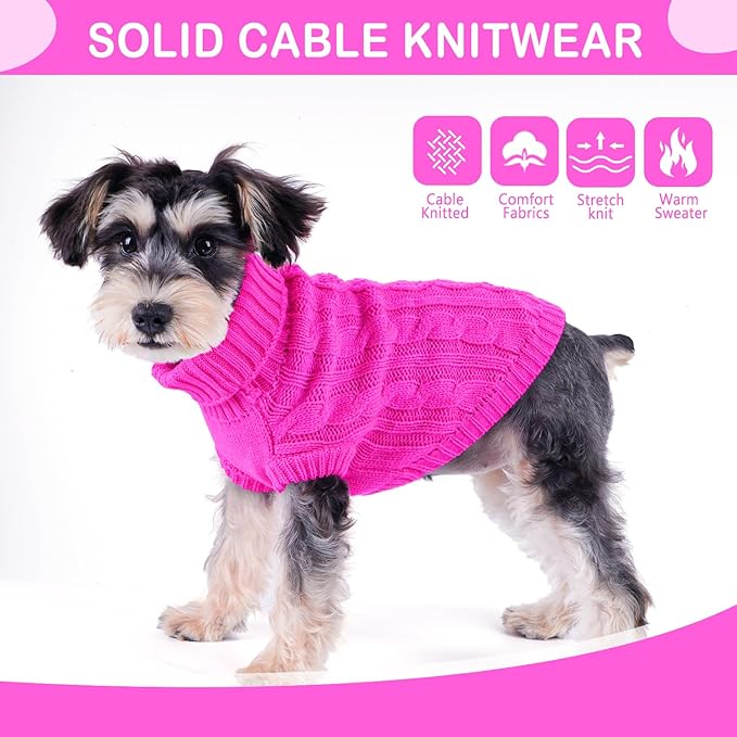 Dog Sweaters for Small Dogs Winter Dog Clothes Girl Knitted Small Dog Sweater Soft Warm Dachshund Clothes Cute Puppy Clothes Turtleneck Doggy Pet Cat Outfit (Rose, M)