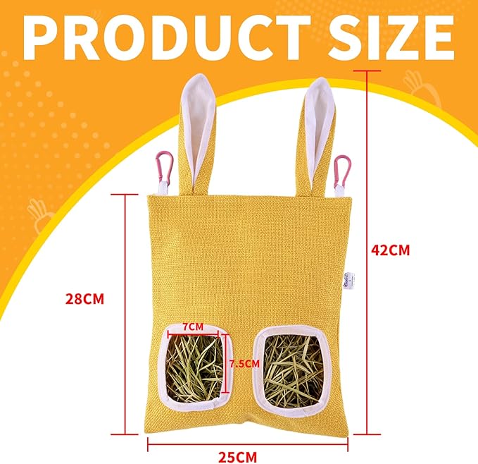 2 Pack Rabbit Guinea Pig Hay Feeder, Cute Bunny Hay Bag, Hanging Hay Holder for Guinea Pig Cage, Hay Feeder for Rabbits Chinchillas Hamsters Small Pets and Animals (Yellow & Blue)