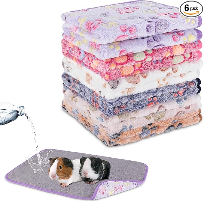 YUEPET Waterproof Guinea Pig Blankets Washable 6 Pack Small Animal Fleece Cage Liners Pet Soft Sleep Mat Pad Cover Warm Flannel Throw for Hamster Guinea Pig Rabbit Chinchilla Hedgehog Ferret 23"×16"