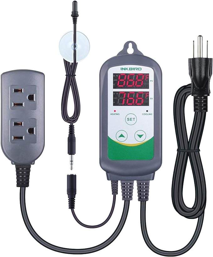 Inkbird ITC308S Temperature Controller for Aquarium with Submersible Probe, Heating Cooling Outlets Thermostat for Heater and Cooling Fans