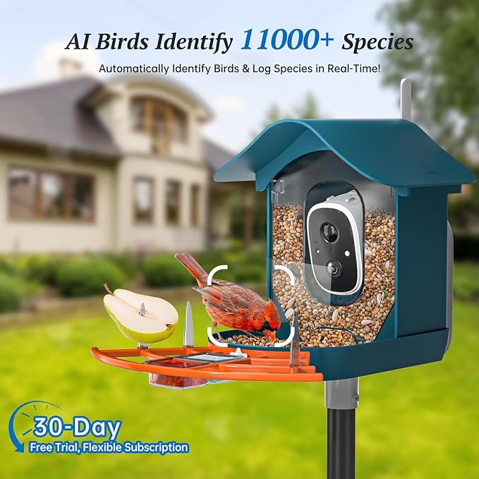 Smart Bird Feeder with Camera, 2K HD AI Identify Birds Species, Bird Watching Camera with Solar Panel, Gift for Mom Dad Birdlovers