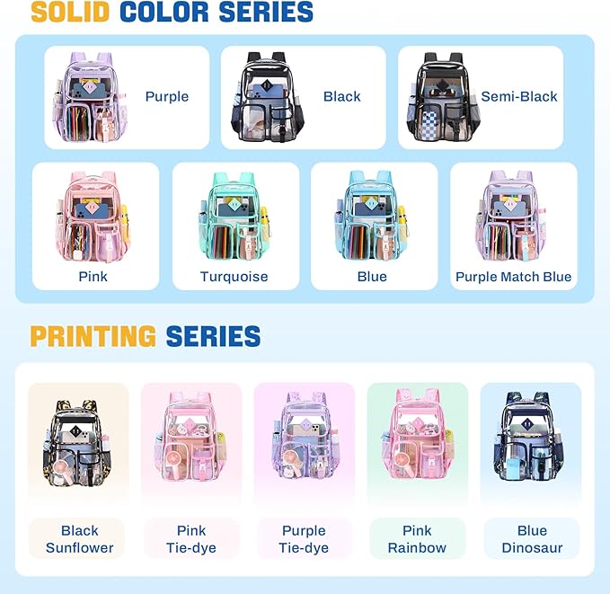 PIG PIG GIRL Clear Backpack for School,Heavy Duty PVC Transparent Bookbag for Girls Stadium Approved See Through Backpack