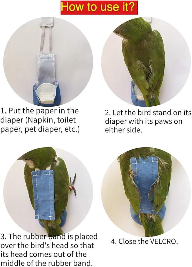 Bird Clothes Parrot Diapers Flight Suits, Reusable Waterproof Diapers for Pet Birds (2XL)