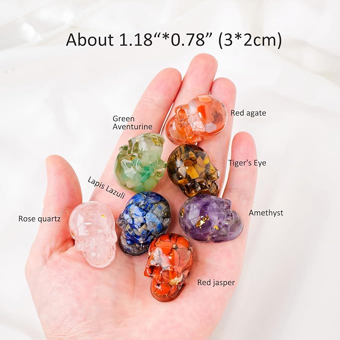 7pcs Crystal Resin Skull Statue Natural Crystal Gravel Skull Home Office Table Decor Gifte