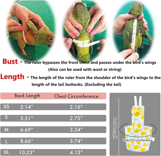 Bird Diaper Carrier Flight Suit Straps, Reusable Training Diaper Set Liners with Hook and Tow Eyes for Parrots and Cockatiels (Yellow LemonV, M)