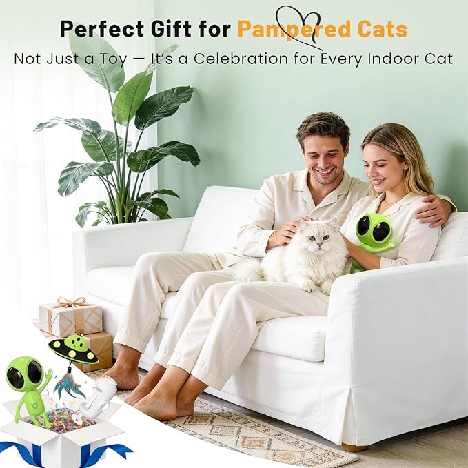 Cat Laser Toy, 2-in-1 Interactive Cat Toys with Dual Laser & Catnip Dangler, Smart Motion-Activated Random Trajectory, 4 Speed Modes, Rechargeable, Quiet & Clamp Design for Bored Indoor Cats