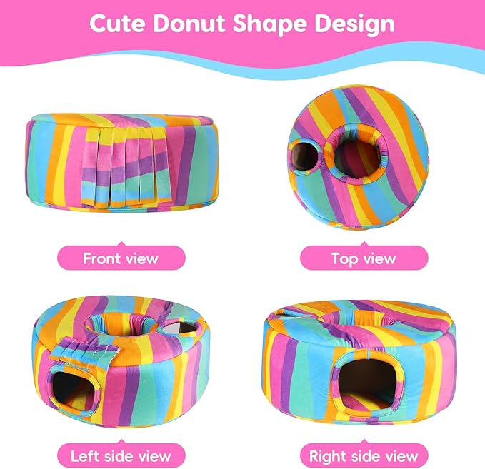 Guinea Pig Hideout & Tunnels Guinea Pig Toys Cozy Guinea Pig House with Door Curtain Soft Guinea Pig Bed for Small Pet/Hamster/Sugar Glider/Chinchilla Playing and Resting (Rainbow)
