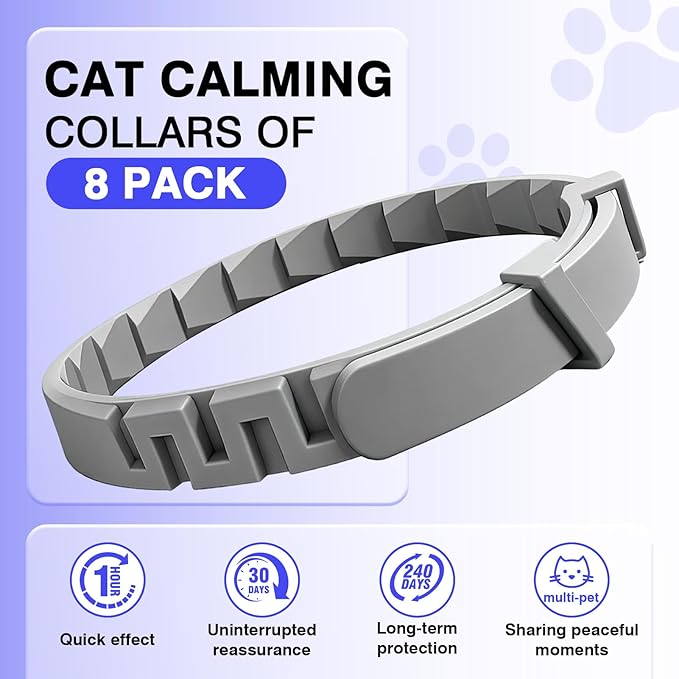 Calming Collar for Cats 8 PK Cat Stress and Anxiety Relief Pheromone Collar for Cats Anti Aggression for Cats Cat Meowing Stopper Cat Calming Collars for 30 Days Adjustable Waterproof Rapid Effect