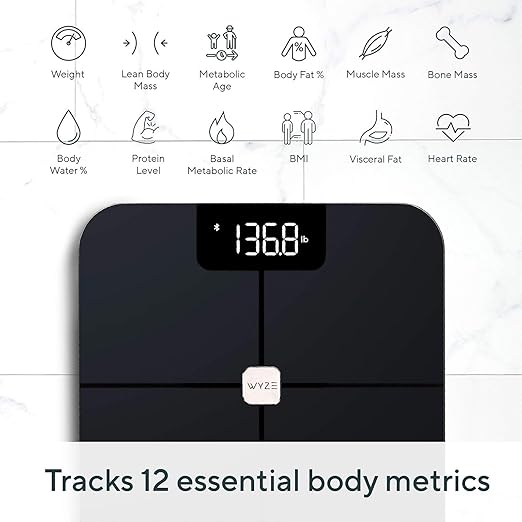Wyze Scale for Body Weight, Digital Bathroom Smart Scale for Body Fat, BMI, and Heart Rate, 12 Body Composition Analyzer with App, Bluetooth, 400 lb (Blue)