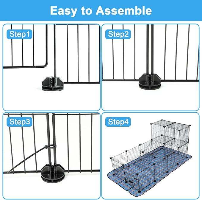 24 Panels Large Guinea Pig Loft Playpen, Indoor Outdoor C&C Small Animal Cage, Pet Playpen with Waterproof Mat, 12 X 12 Inch Interior Metal Wire Yard Fence for Guinea Pigs, Bunny, Hedgehog, Chinchilla