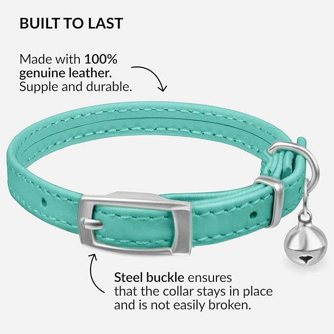 CollarDirect Leather Cat Collar with Removable Bell – Safety Elastic Strap (Breakaway Alternative) – Kitten Collar for Small & Big Boy & Girl Cats