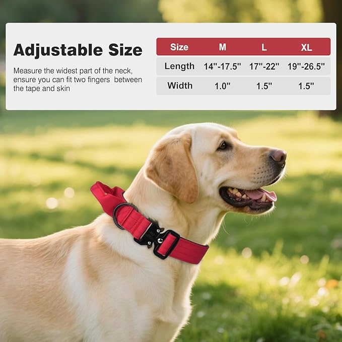 Joytale Tactical Dog Collar for Large Dogs with Control Handle, Heavy Duty Military Training Collar for Power Breeds, AirTag Holder Case, Quick Release Metal Buckle, Soft Padded, L, Red