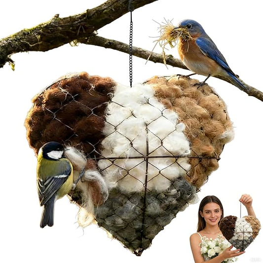 Handmade Alpaca Fiber Bird Nesting Material Heart – Soft Nesting Holder for Wild Birds, Garden Trees, Winter Shelter & Bird Lover Gift (1PC)