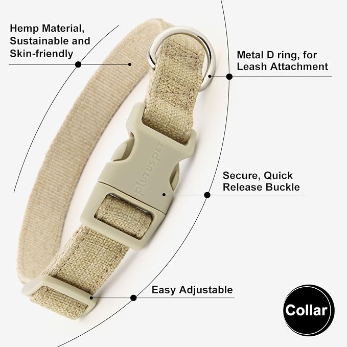 Plutus Pet Cotton Hemp Dog Collar and Leash Set, Adjustable Collar for Small, Medium, and Large Dogs, Heavy Duty and Soft on Skin, Khaki, S