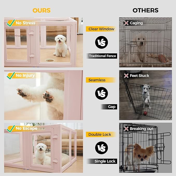 EVERFRONT Clear Acrylic Plastic Dog Playpen - Clear Dog Play Pen - Easy Assemble Acrylic Dog Playpen - Puppy Playpen, Cat Playpen, Small Animal Playpen, Dog Play Pen Indoors (Pink-23.6" H, 12PCS)