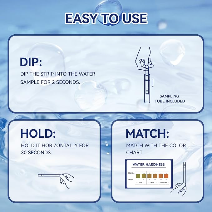 Water Hardness Test Strips Kit for Home Drinking Water and Pool Spa 200CT | Water Softener Hard Water Testing Strips, Tap Well Tester Kit for Calcium & Magnesium (0-425 ppm) with Sample Tube
