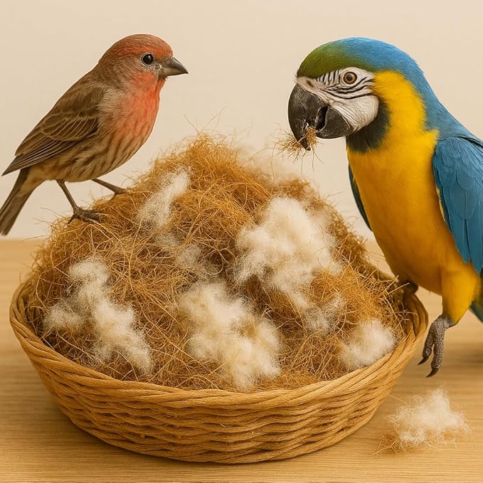 Natural Bird Nesting Material for Birds – 2.1 oz Blend of Coconut Fiber, Kapok Cotton,Palmyra Fiber – Safe Nesting Bedding for Wild Birds, Finches, Parrots, Hamsters, Small Pets