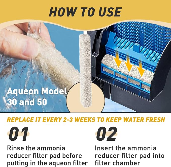 12 Count Ammonia Reducer Filter Pads for Aqueon - Replacement Filter Cartridges Small for Aqueon QuietFlow LED PRO Model 30 and 50
