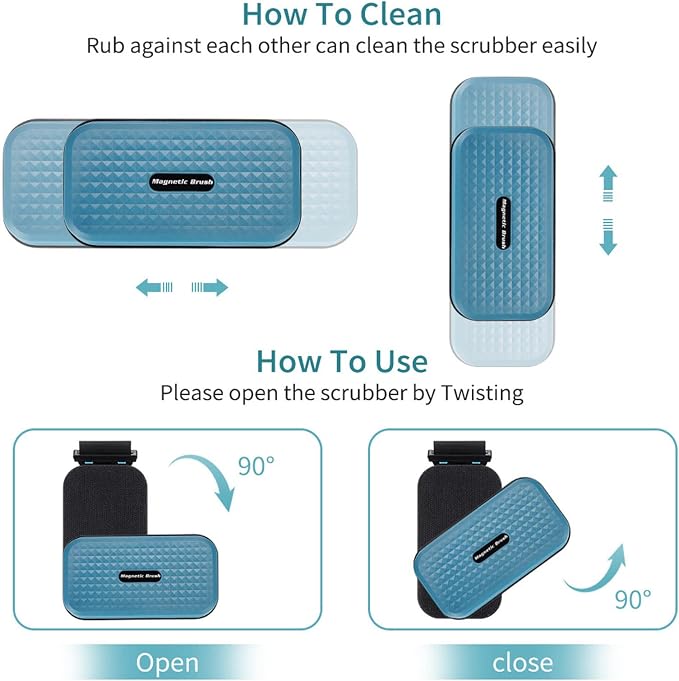 Aquarium Magnetic Brush, Magnetic Glass Cleaner Brush, Fish Tank Algaes Magnet Cleaning Tool, Strong Magnetic Absorption Magnetic Brush with Scraper for Fish Tank Cleaning