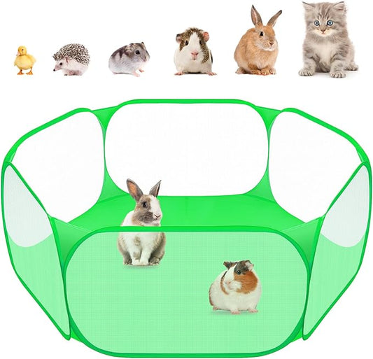 Amakunft Small Animal Playpen, Pop-Up Portable Play Yard for Guinea Pigs, Rabbits, Hamsters, Hedgehogs, Foldable Exercise Fence with Breathable Mesh for Indoor Outdoor Use
