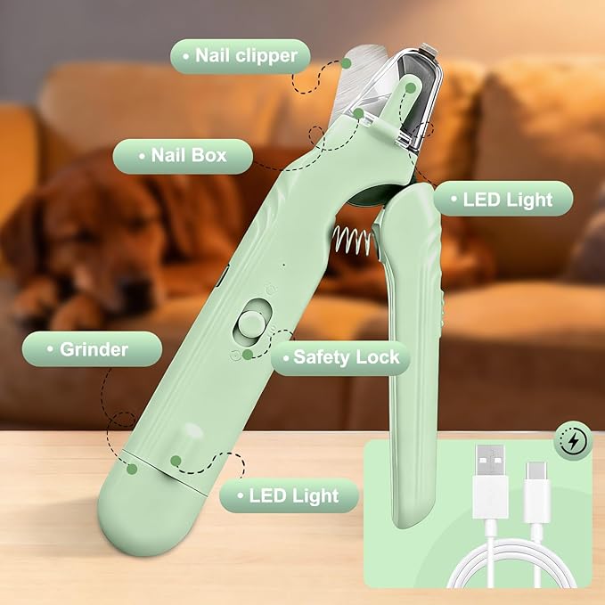 2-in-1 Dog Nail Clippers & Dog Nail Grinder with 2 LED Lights, Ultra-Quiet, Multiple Grinding Methods, USB Rechargeable and Splash Guard for Small, Medium, and Large Dogs & Cats (Green)