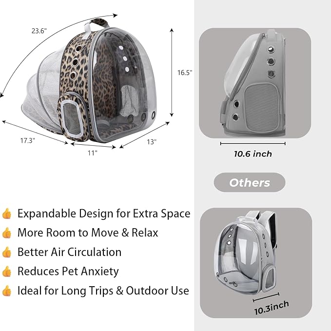 Pet Carrier Backpack Expandable for Cats and Small Dogs, Breathable Anti-Collapse Design, Airline Approved Travel Backpack for Hiking and Outdoor Use (Back Expandable-Animal)