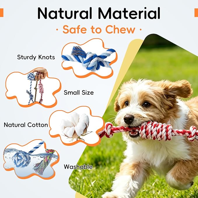 wodoca [4 Pack Dog Rope Toys, Puppy Teething Cotton Knot Chew Rope for Small Medium Dogs, Interactive Tug of War Dog Toys for Boredom, Teeth Cleaning