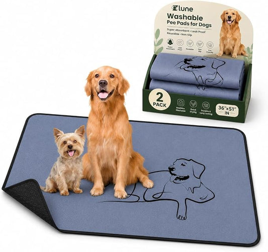 2 Pack Washable Pee Pads for Dogs 36"x51", Reusable Training Puppypads Absorbency Non-Slip & Leak-Proof for Pet Whelping Box Playpen Crate Sofa Bed Floors (Gray)