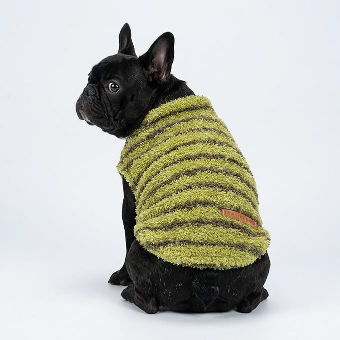 Fitwarm 2 Pack Striped Fleece Dog Sweater, Warm Winter Clothes for Small Dogs Boy Girl, Fuzzy Pet Outfit, Sky Blue, Olive Green, Large